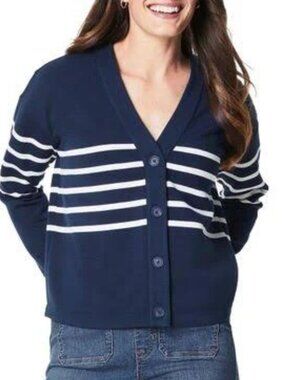 NWT SPANX Air Essentials Cardigan Midnight Navy Stripe Small